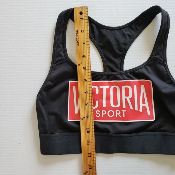 Victoria's Secret Sports Bra Small Racerback Black with Red Logo Across Chest - Picture 8 of 9